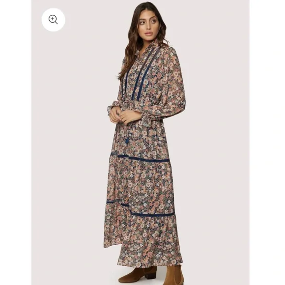 Lost + Wander Flower Power Maxi Dress Tiered Prairie size Medium Blue Peach - Picture 1 of 14